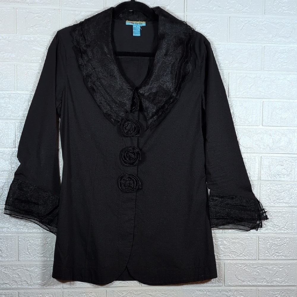 346-Elegant‎ Black Lace Trim Blouse